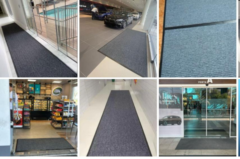 Tapetes instalados em entradas comerciais